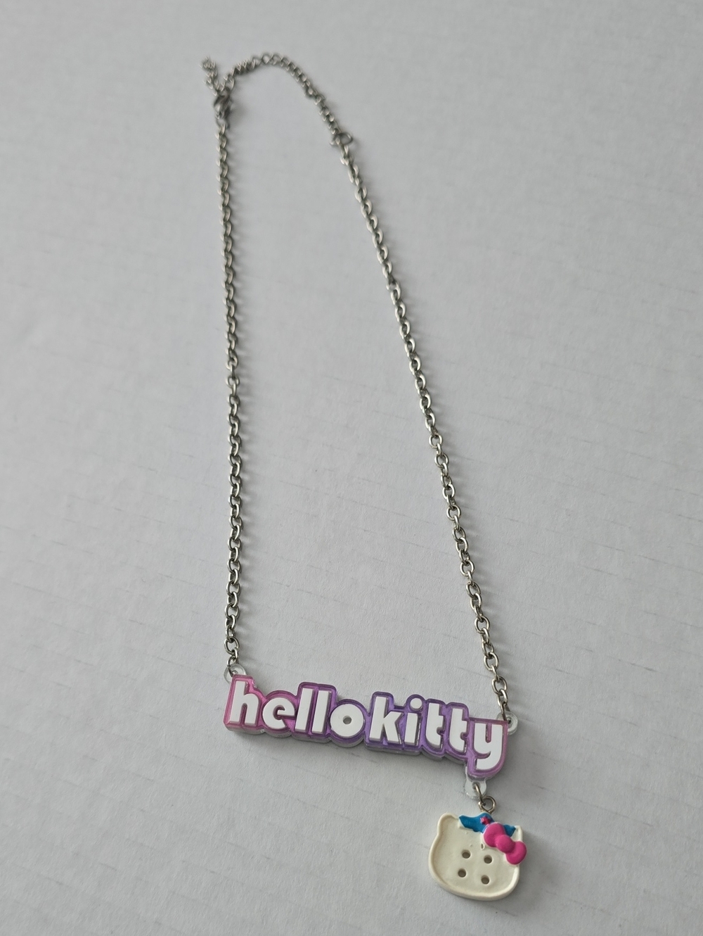 Sanrio Hello Kitty Purple Nameplate Necklace Button Face Charm Kawaii